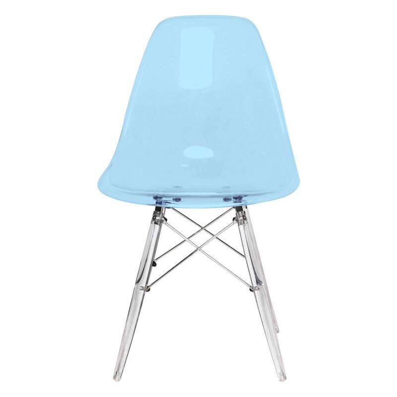 Alt View 4. LeisureMod - Dover Modern Acrylic Accent Side Chair with Eifel Design Legs for Dining Room, Kitchen and Home Office - Transparent Blue.