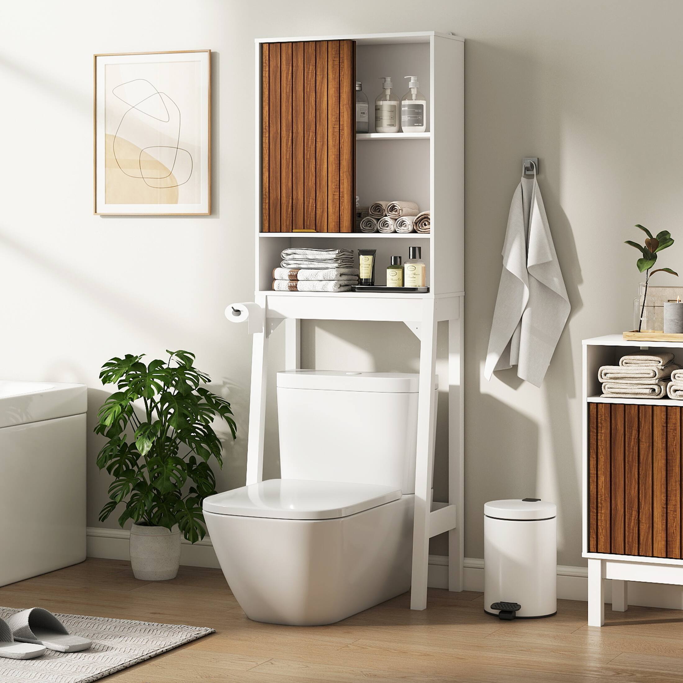 Angle. Skyzoo - Skyzoo Over-the-Toilet Storage Cabinet，Space-Saving Bathroom Organizer for Small Spaces, - White.