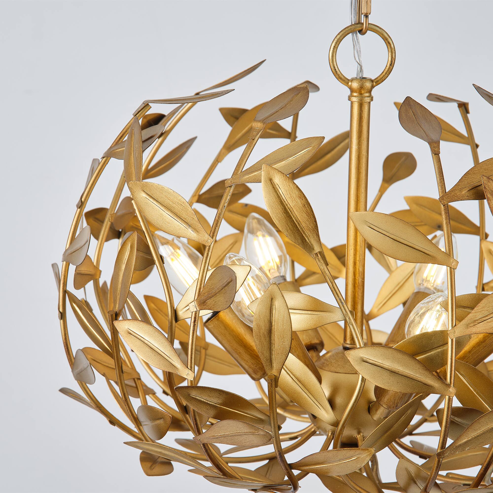 Alt View 6. Parrot Uncle - 20" Modern 6-Light Gold Chandelier with Leaf Metal Shade - Gold.