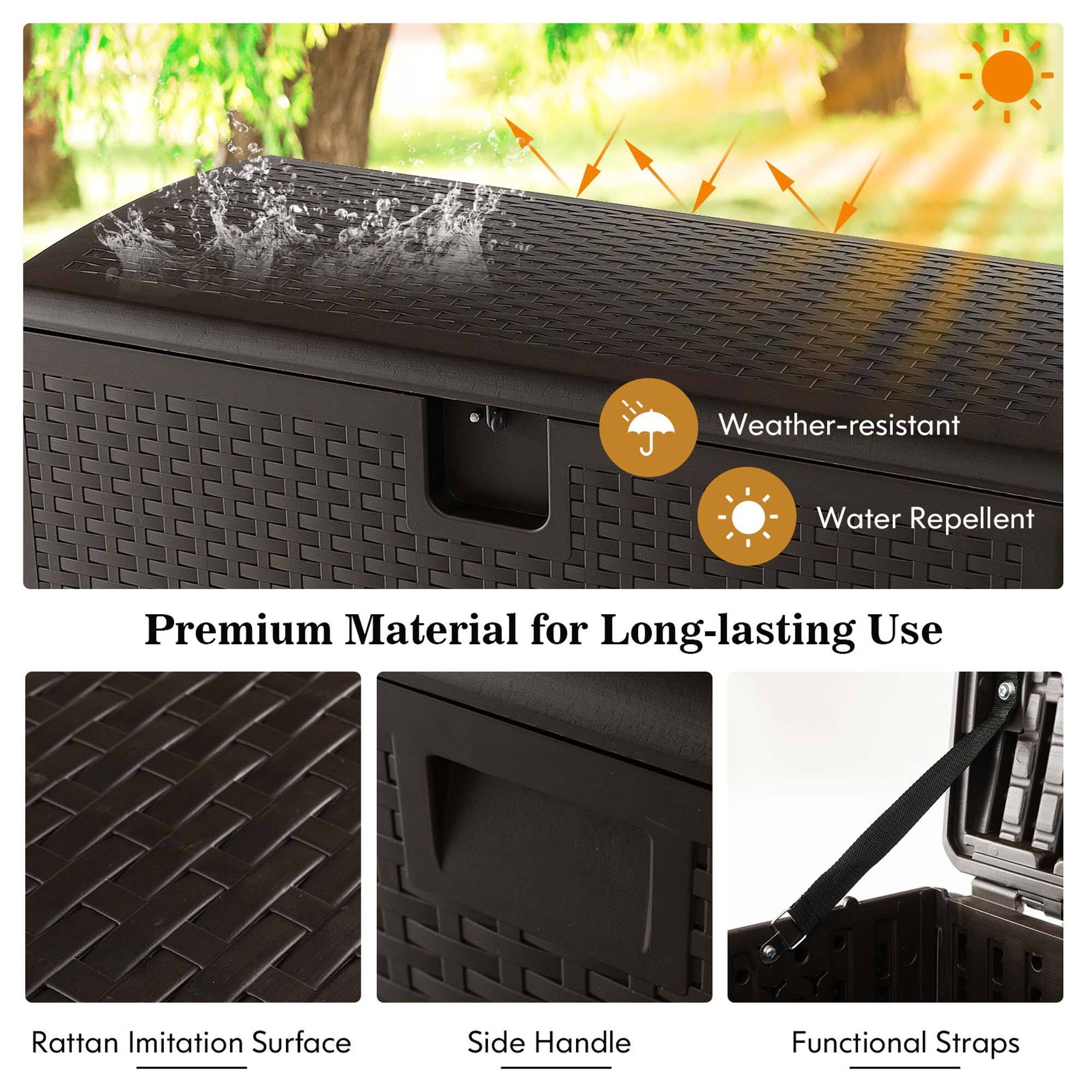 Weather-resistant  
Water Repellent  

Premium Material for Long-lasting Use  

Rattan Imitation Surface  
Side Handle  
Functional Straps