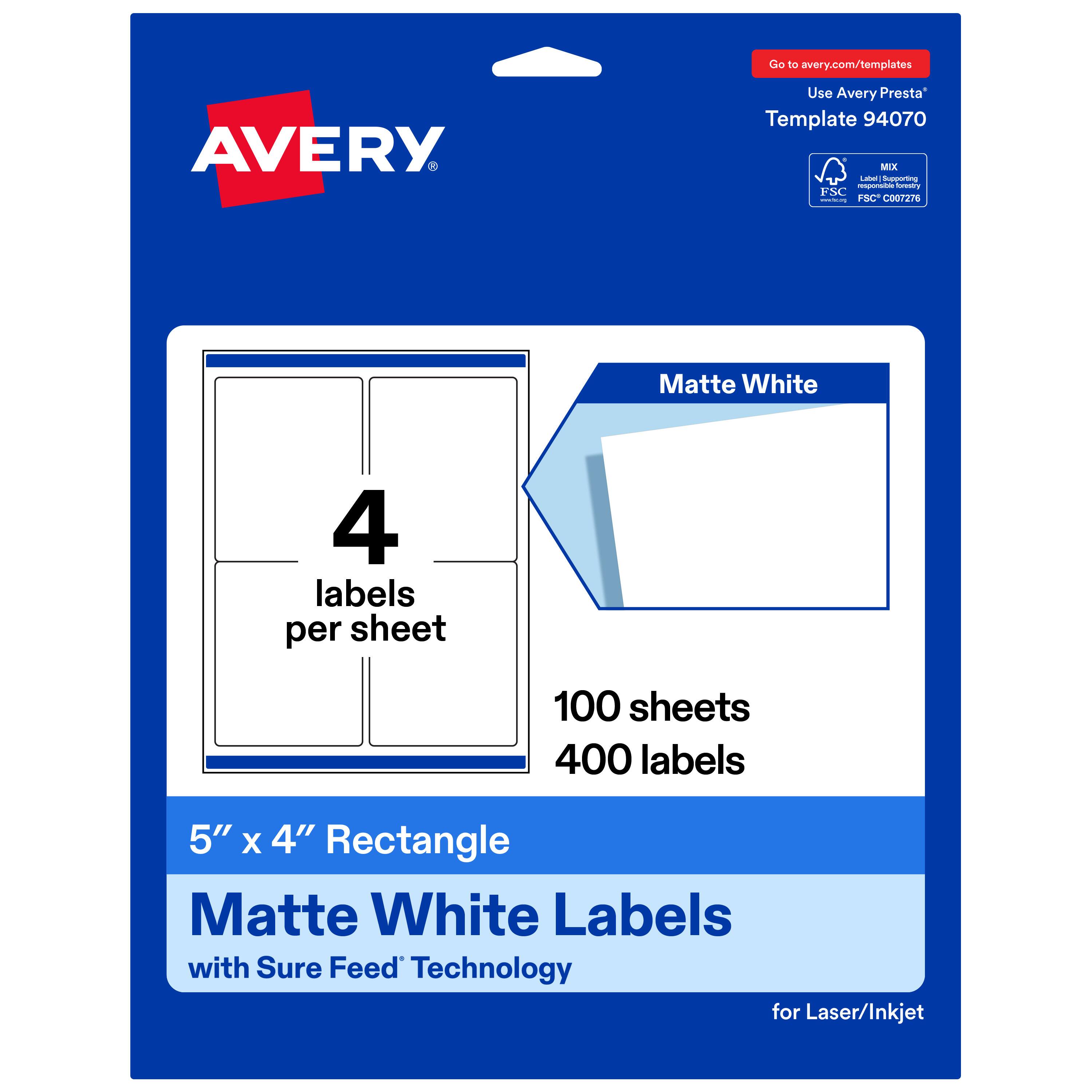 "Avery - Avery® Matte Rectangle Labels, 5"" x 4"", 400 Total - White" price history on PriceWatchPro