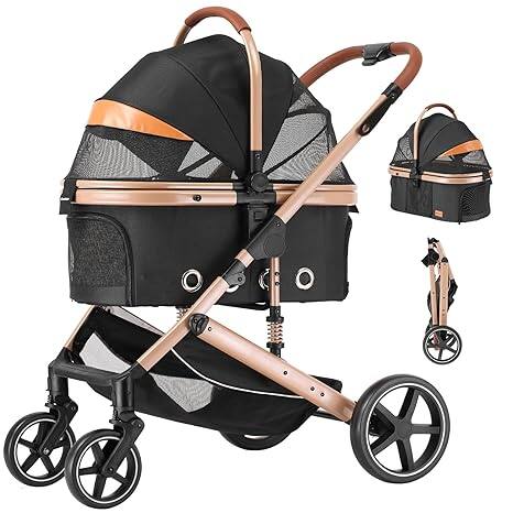 Left. Siljoy - 4‑in‑1 Pet Stroller with Detachable Carrier, 180° Reversible Canopy & All‑Terrain Wheels, 45 lb Capacity.