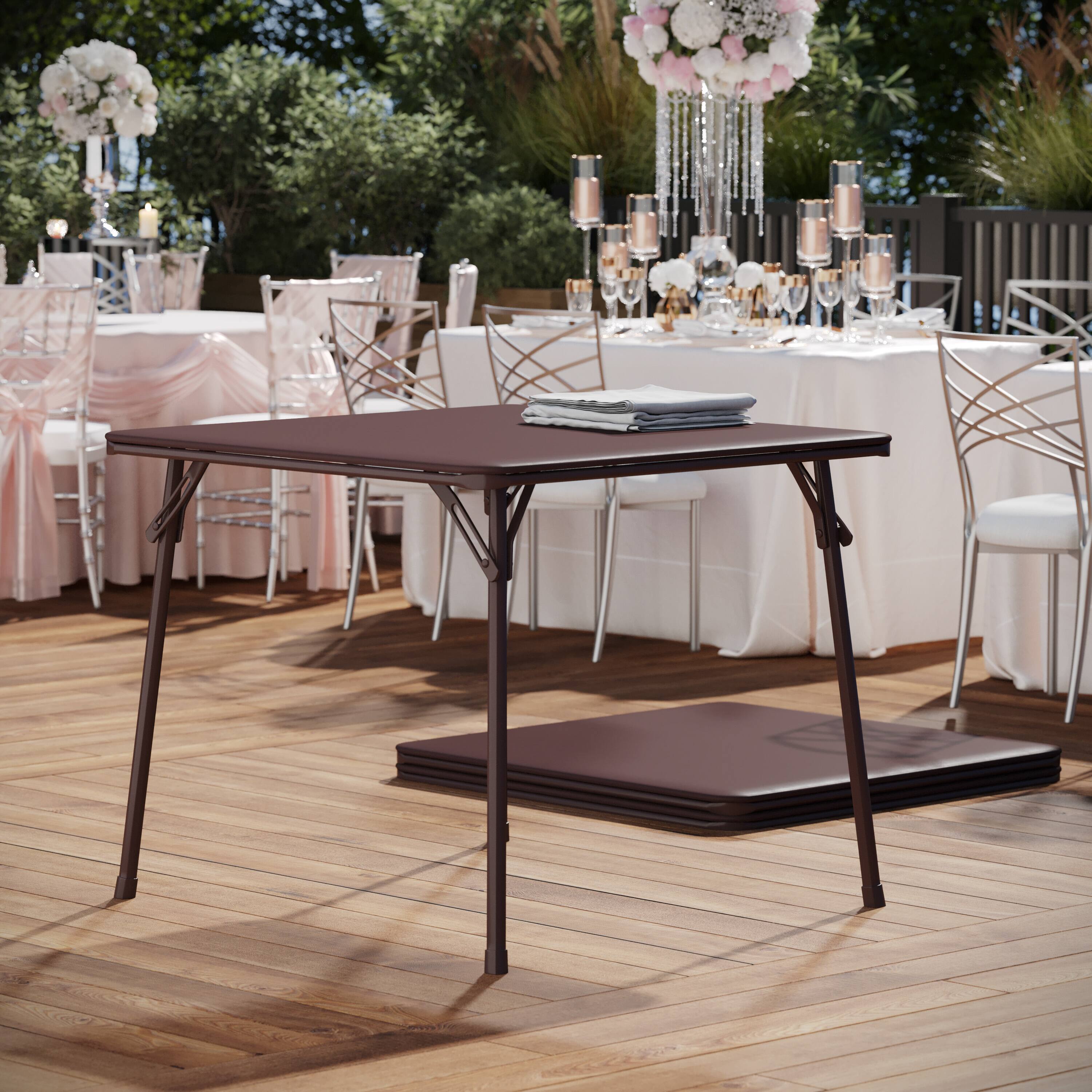Alt View 3. Emma + Oliver - Foldable Card Table with Vinyl Table Top - Game Table - Portable Table - Brown.