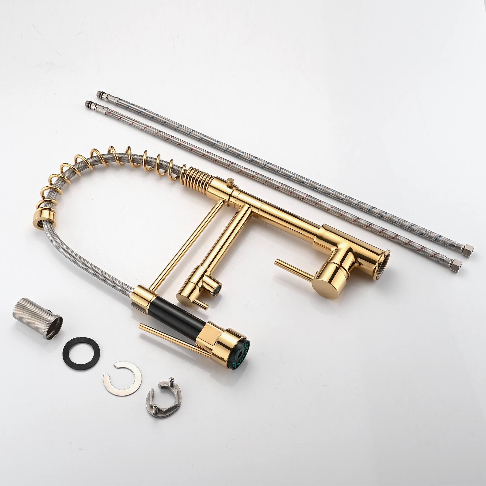 Alt View 5. Siljoy - Commercial Pull Down Kitchen Sink Faucet Single Handle Modern Kitchen Faucets - Polished Golden.