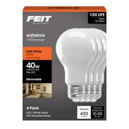 FEIT ELECTRIC - Feit Enhance A19 E26 (Medium) Filament LED Bulb Soft White 40 Watt Equivalence 4 pk