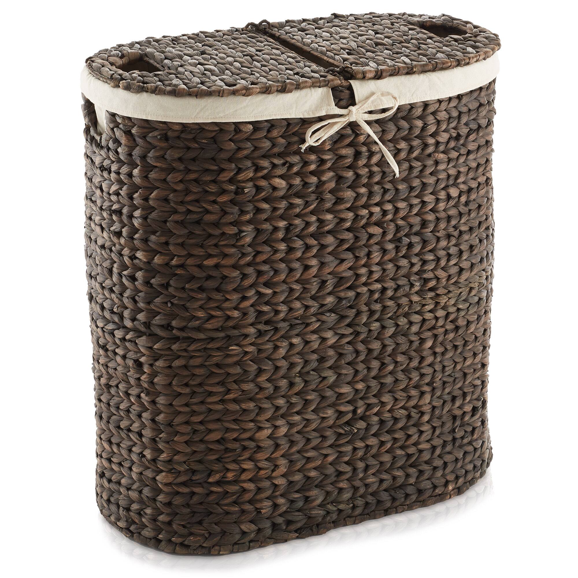Alt View 2. Casafield - 2-Section Oval Laundry Hamper Basket w Lids and Liner Bags for Clothes - Espresso.