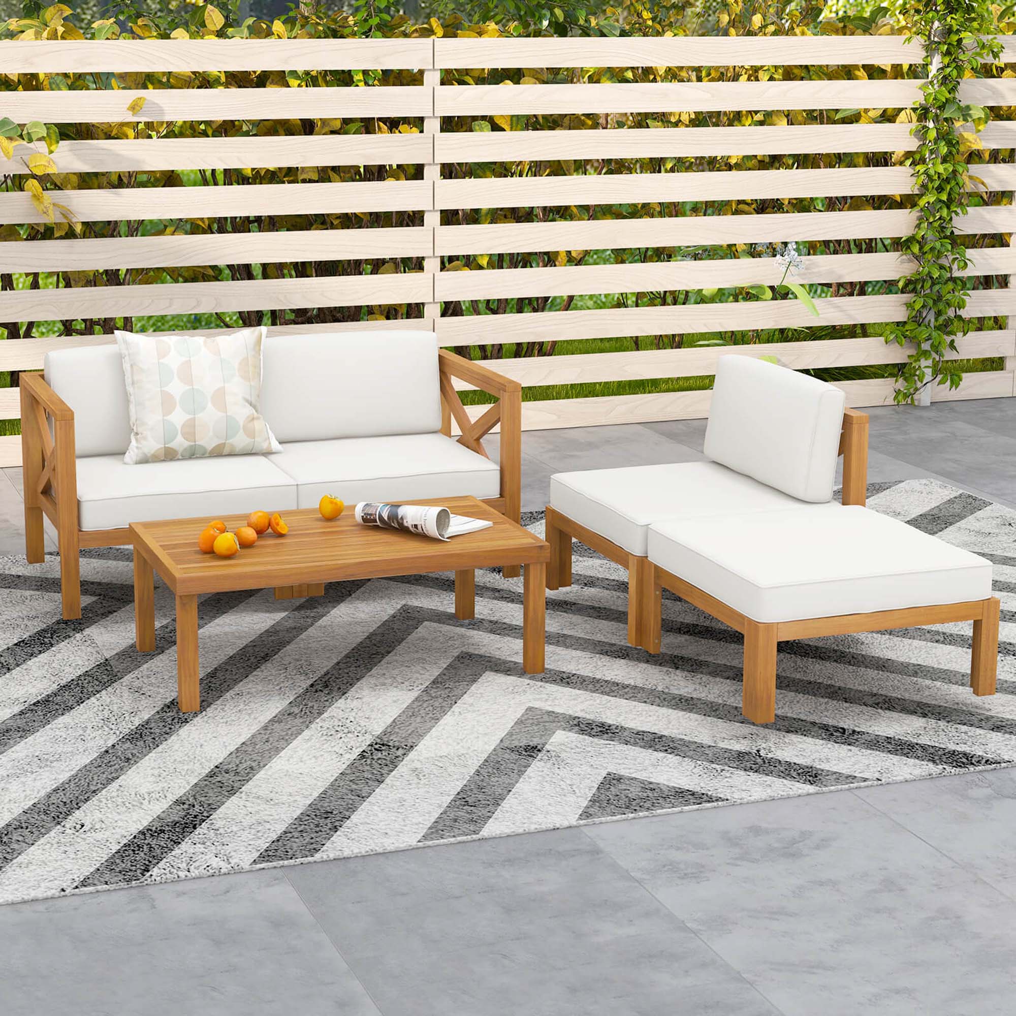 Alt View 3. Costway - Costway 5 PCS Outdoor Conversation Furniture Set with 3 Chairs 1 Ottoman 1 Coffee Table - Off White,Natural.