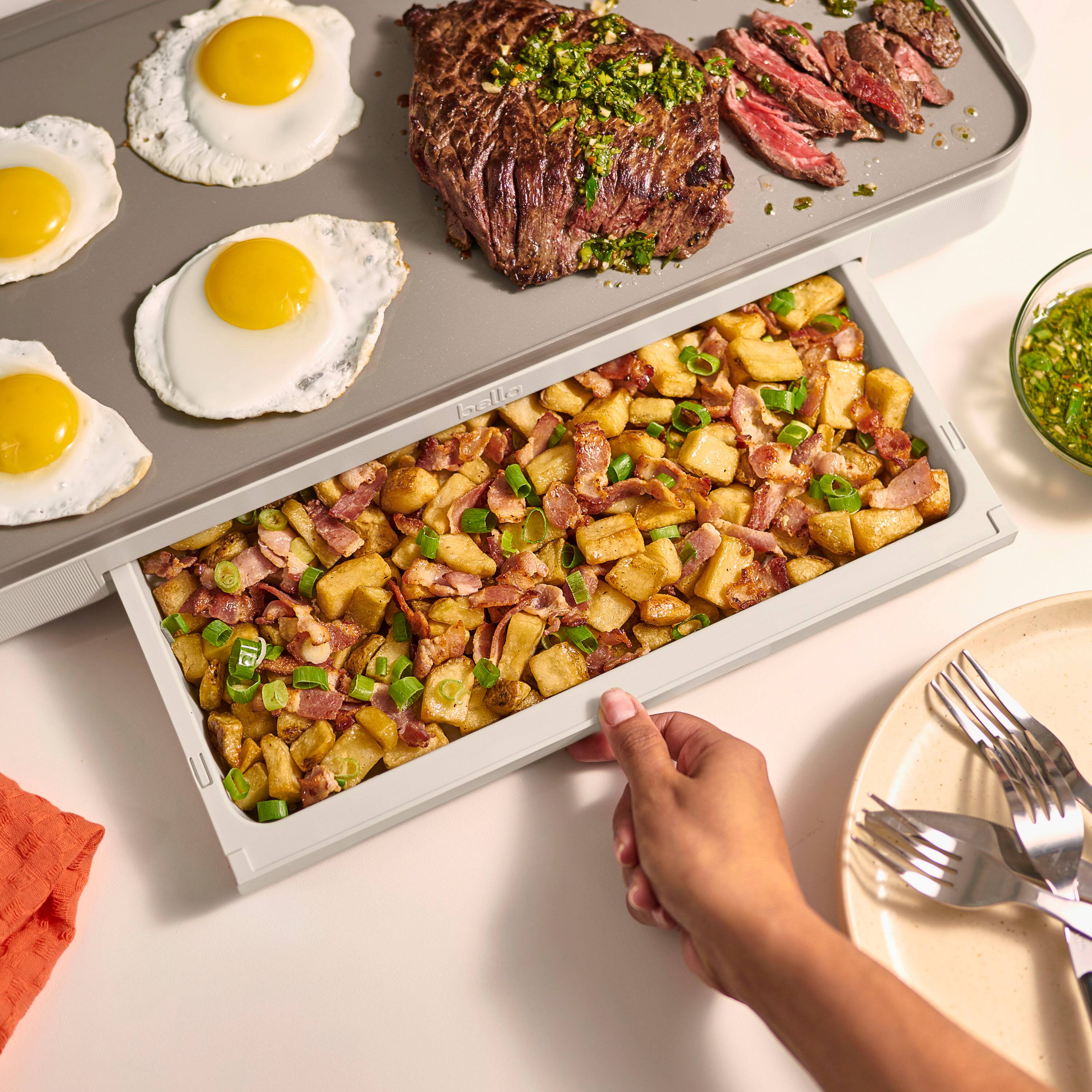 Alt View 6. Bella - 10" x 20" Electric Griddle with Warming Tray - Oatmilk.