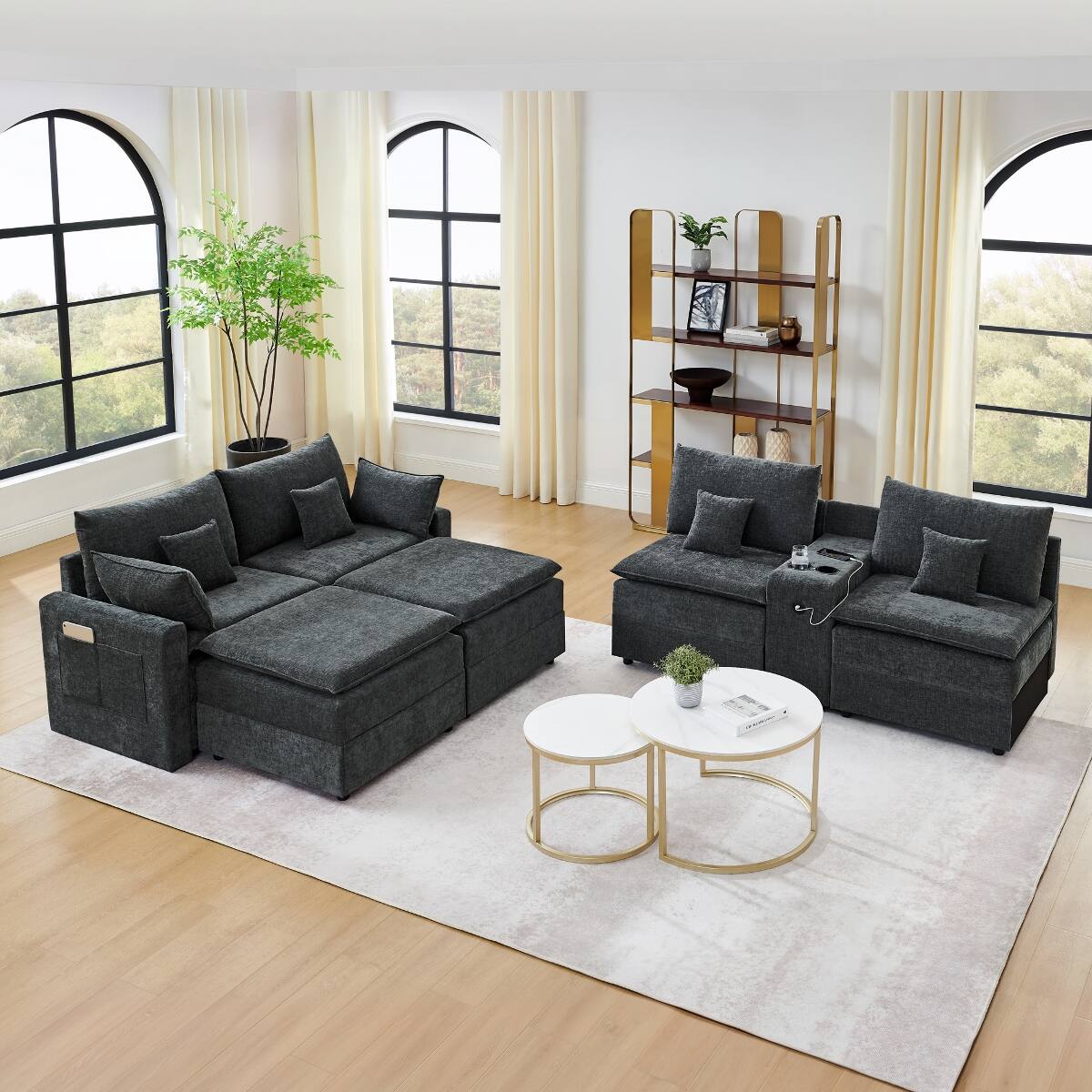 Alt View 2. Ropilly - Ropilly U Shaped Modular Sectional Sofa, Black Chenille Center Console Sectional for 6 Seat Living Room - Black.