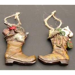 BreeBe - Resin Cowboy Boot Ornaments Set/2 - Brown