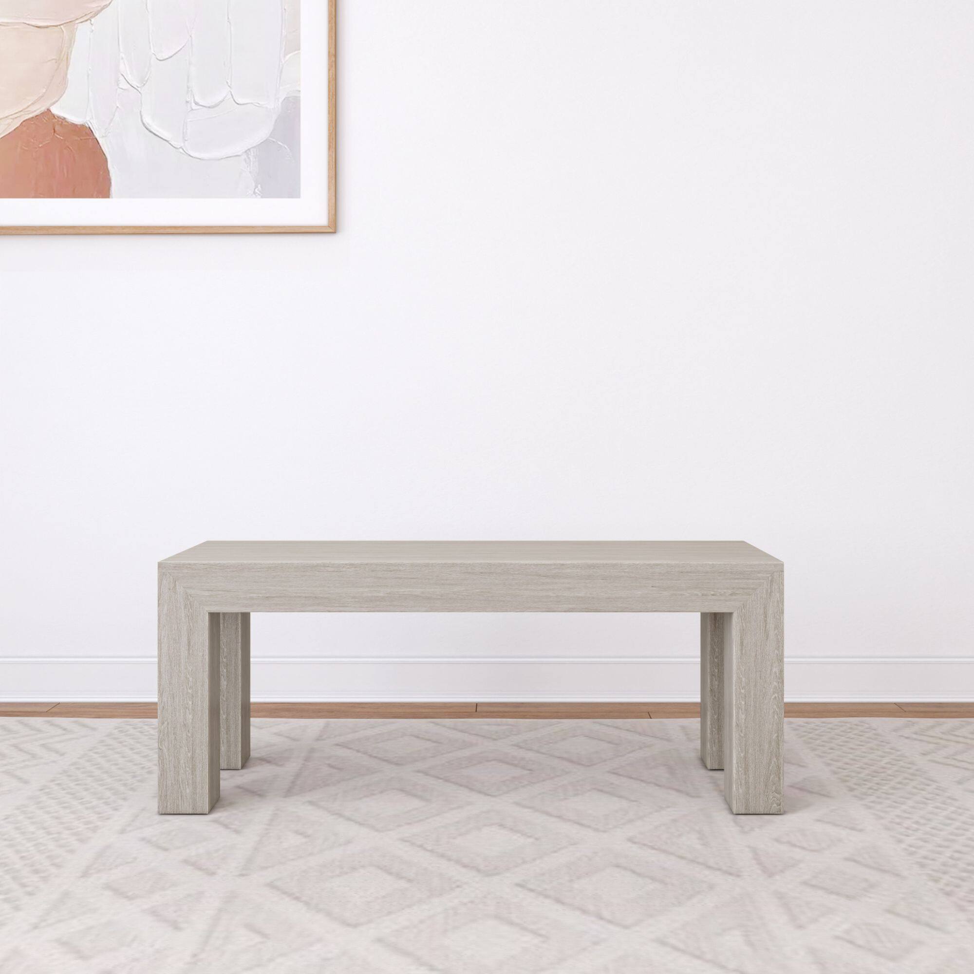 Alt View 1. Plank+Beam - Modern Dining Bench - 1524mm/60in, Seashell Wirebrush - Seashell.