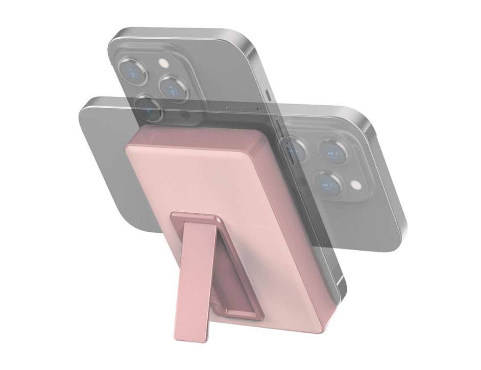 Angle. myCharge - MyCharge Maglock Wireless Magnetic Powerbank for Magsafe Case with 1.8X Built-in USB-C Port & Viewing Stand Pink - Pink.