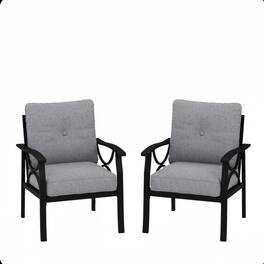 Mondawe - Set of 2 All-Weather Metal Armchairs with Cushions - Black+ Gray