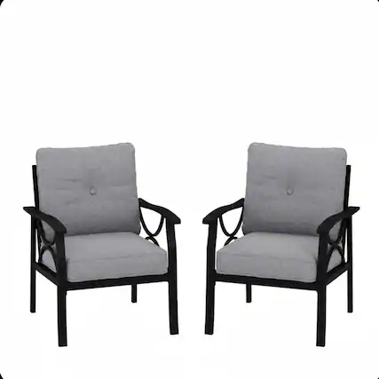 Front. Mondawe - Set of 2 All-Weather Metal Armchairs with Cushions - Black+ Gray.