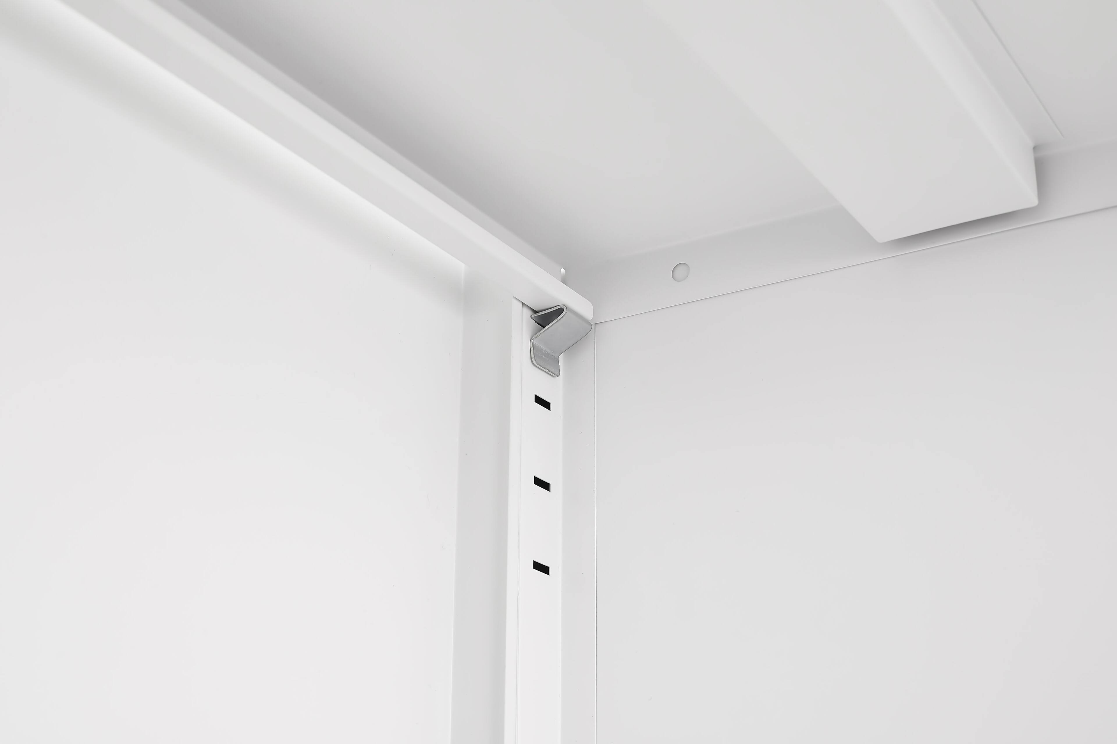 Alt View 1. GOODSILO - Grid Double Door Shoe Cabinet with Adjustable Shelves & Elevated Base - White.