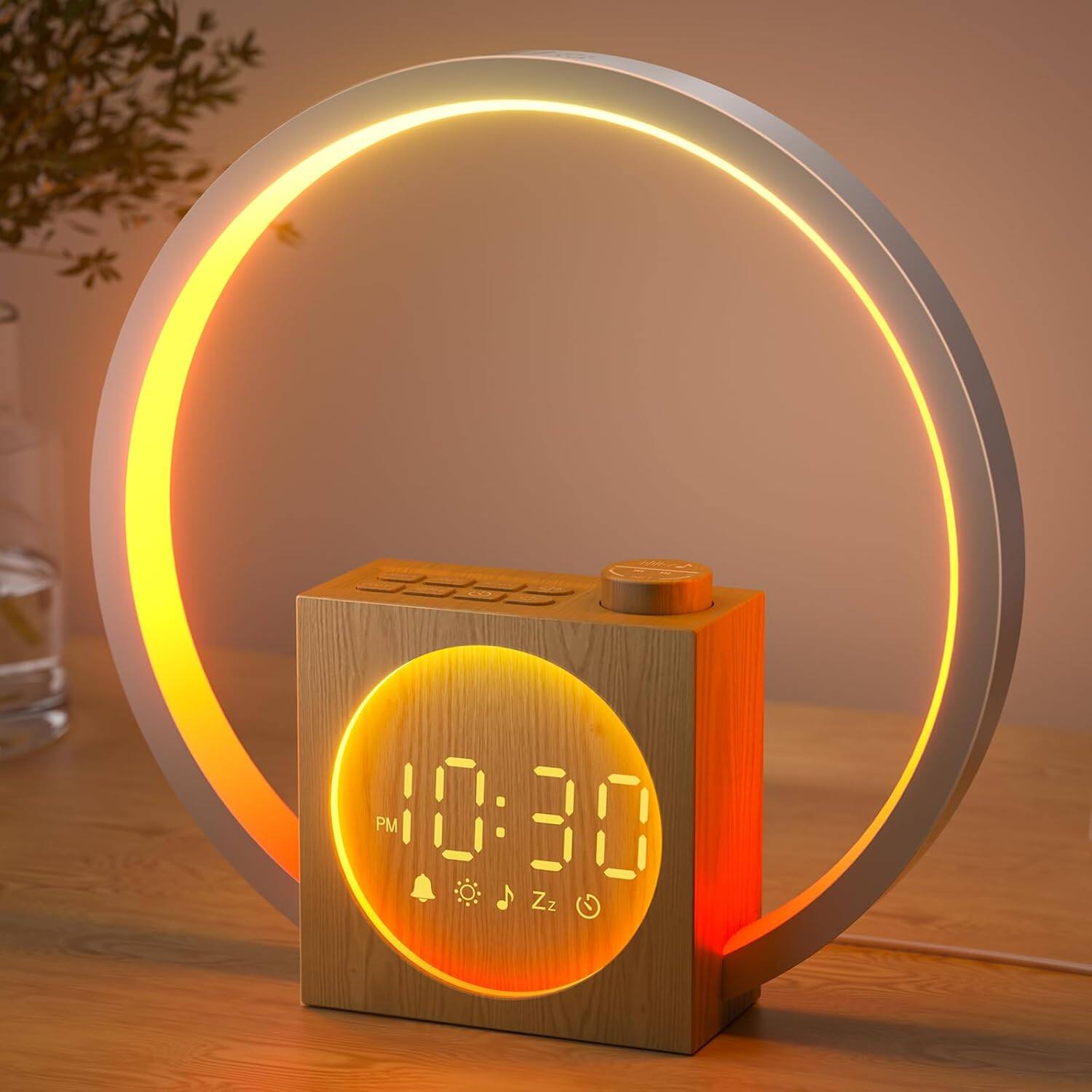 Angle. Dazzed Corner - Alarm Clock, Wake up Light with White Noise,Night Light - Wooden.