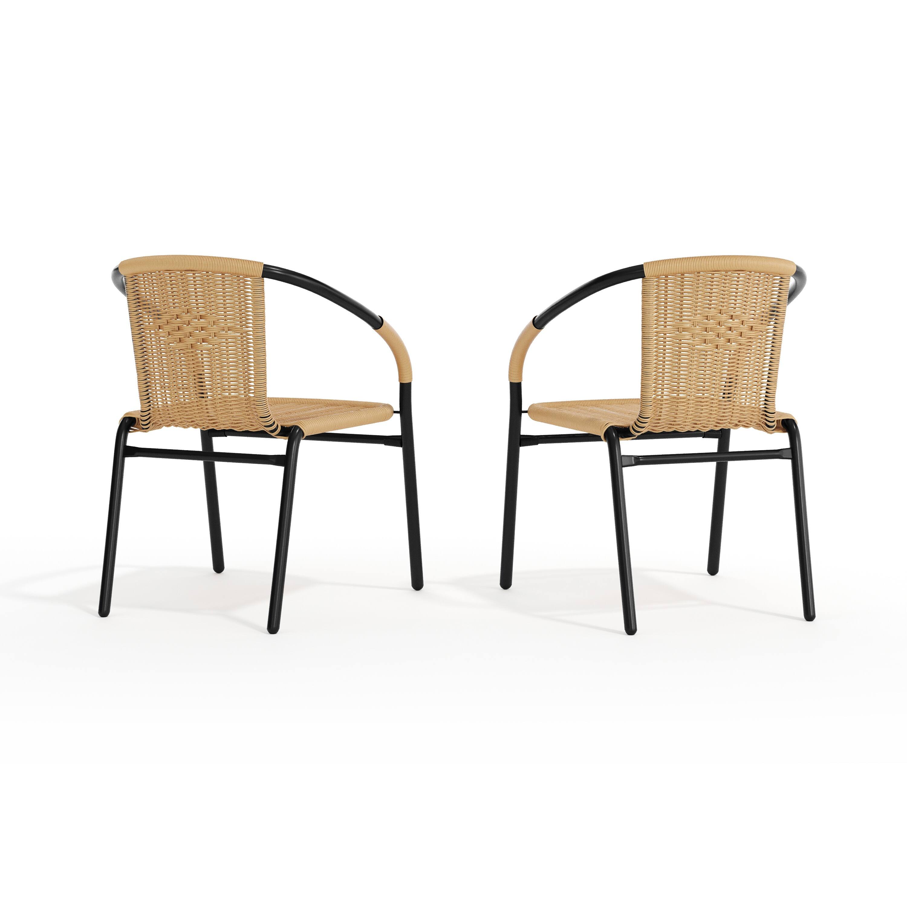 Alt View 10. Emma + Oliver - 2 Pack Rattan Indoor-Outdoor Restaurant Stack Chair with Curved Back - Beige.