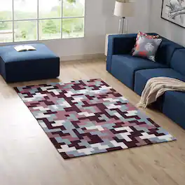 Modway - Andela Interlocking Block Mosaic Area Rug - Multicolored Red and Light Blue