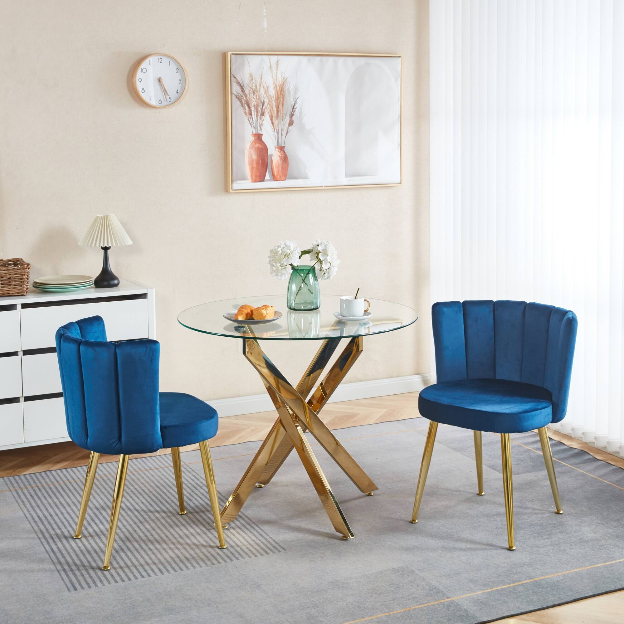 Alt View 4. GOODSILO - Elegant Velvet Dining Chairs Set of 2 with Golden Iron Legs for Modern Living Spaces - Blue.