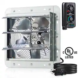 iLIVING - 10" Wall Mounted Shutter Exhaust Fan, Automatic Shutter, Thermostat, Variable Speed, 0.6A, 820 CFM, 1200 SQF - Silver