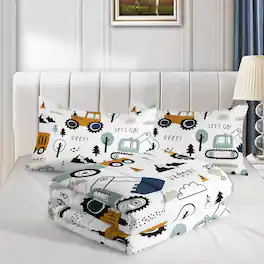 Wikistore - Kids Construction Car Comforter Set 3 Piece Twin Size Bedding with 2 Pillowcases - As Picture