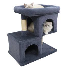 Gymax - 25.5'' Cat Tree w/2 Large Condo Padded Top Perch Sisal Scratching Posts for Cats Grey