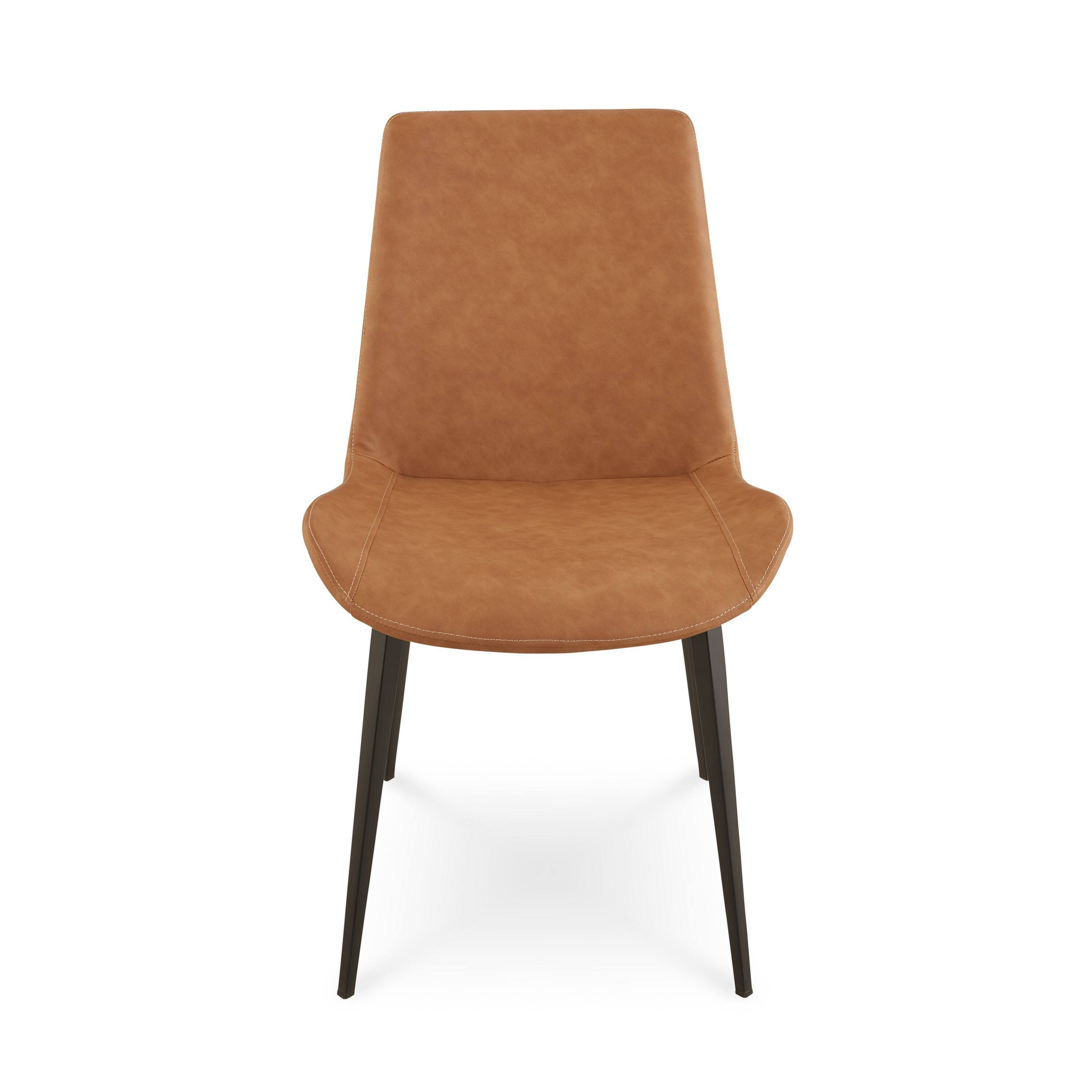 Angle. Manhattan Lane - 21 Inch Set of 2 Dining Chairs,  Faux Leather, Angled  Steel Legs - Brown, Black.