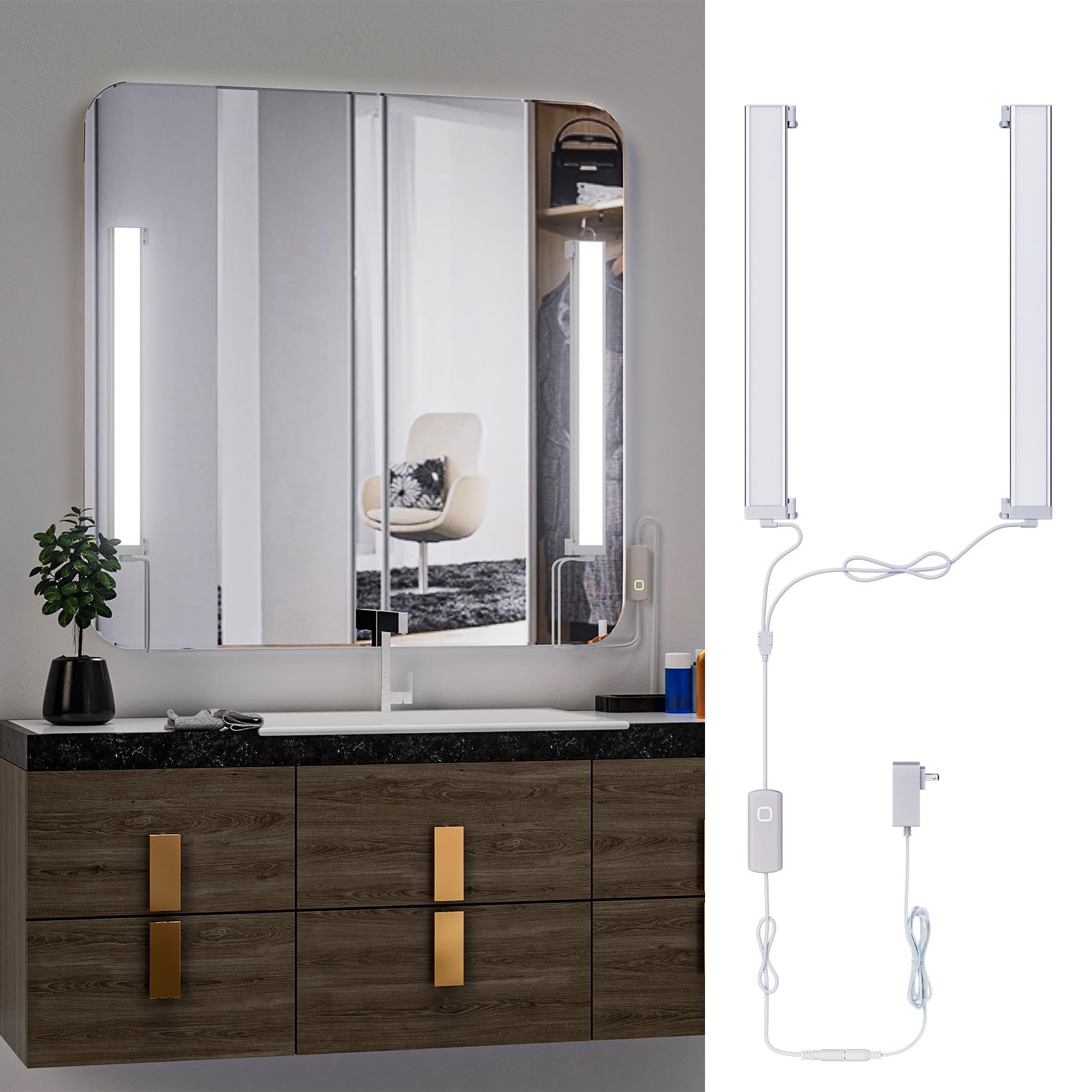 Front. Earthley Blooms - Led Vanity Lights For Mirror Bright Dimmable And Color Temperature Changeable Makeup Durable Stick on v Usb - 16.0 Watts.