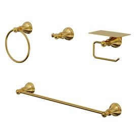 GRANDJOY - 4-Piece Bathroom Hardware Set with Phone Storage Shelf Toilet Paper Holder & 24 Inch Towel Bar - Brushed Gold