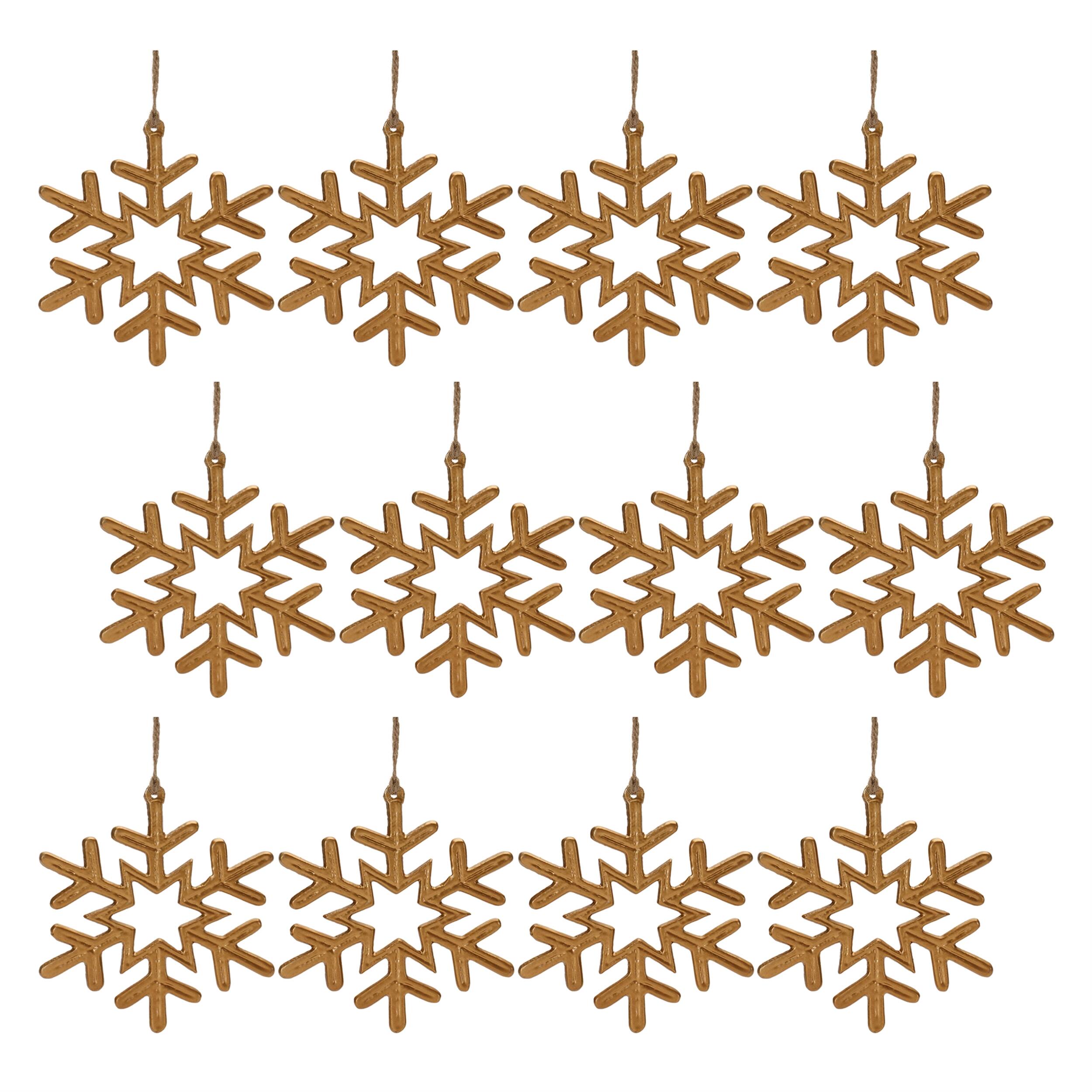 Left. BreeBe - Gold Metal Snowflake Ornament (Set of 12) - Gold.