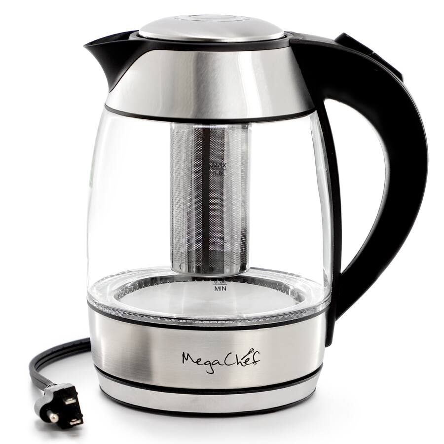 MegaChef 1 8Lt Glass Body And Stainless Steel Electric Tea Kettle With megachef-1-8lt-glass-body-and-stainless-steel-electric-tea-kettle-with