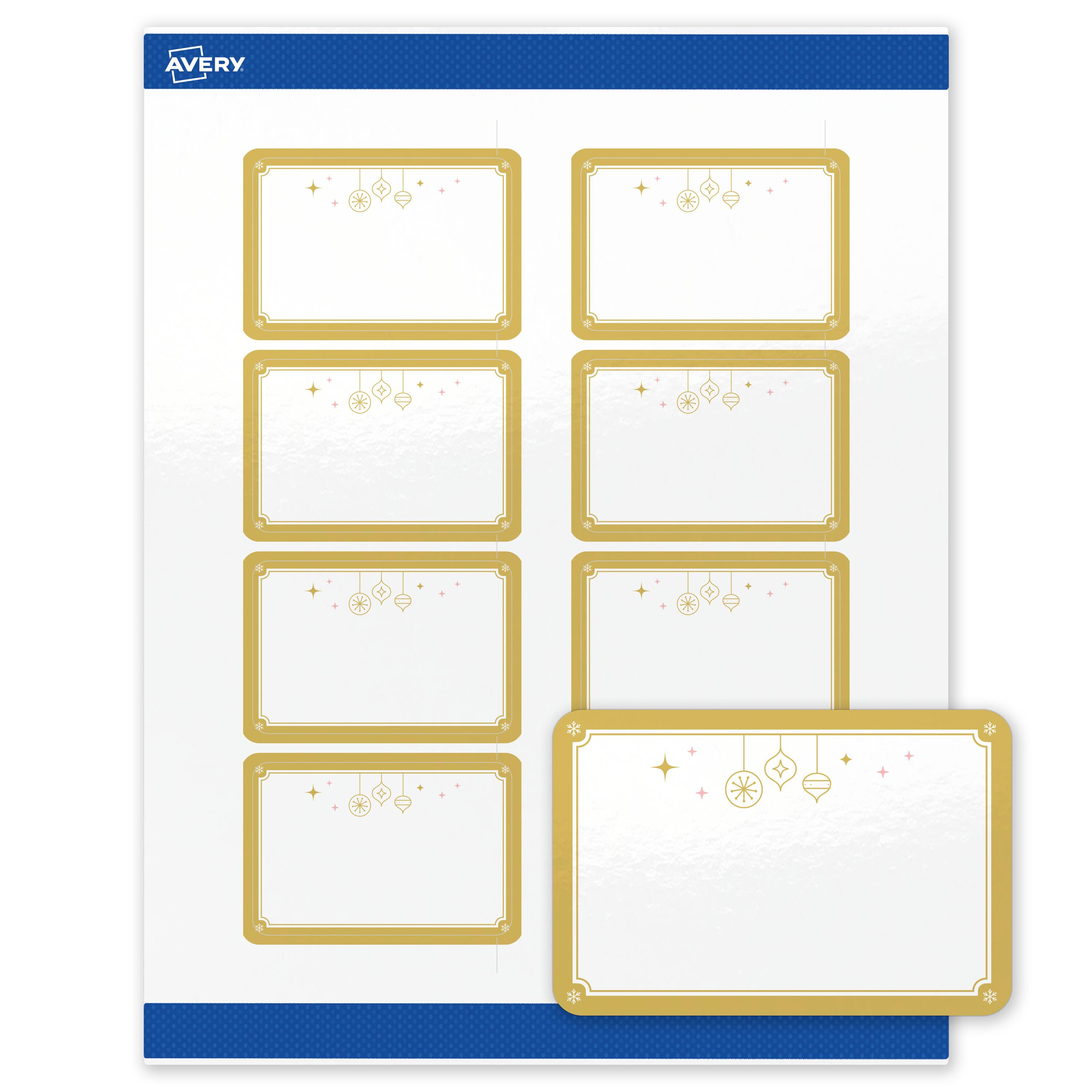 Front. Avery - Avery® Labels, 2" x 3", Glossy White, Metallic Gold Hanging Ornaments - White.