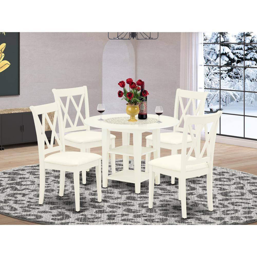 Left. East West Furniture - Dining Room Set Linen White - Brown.