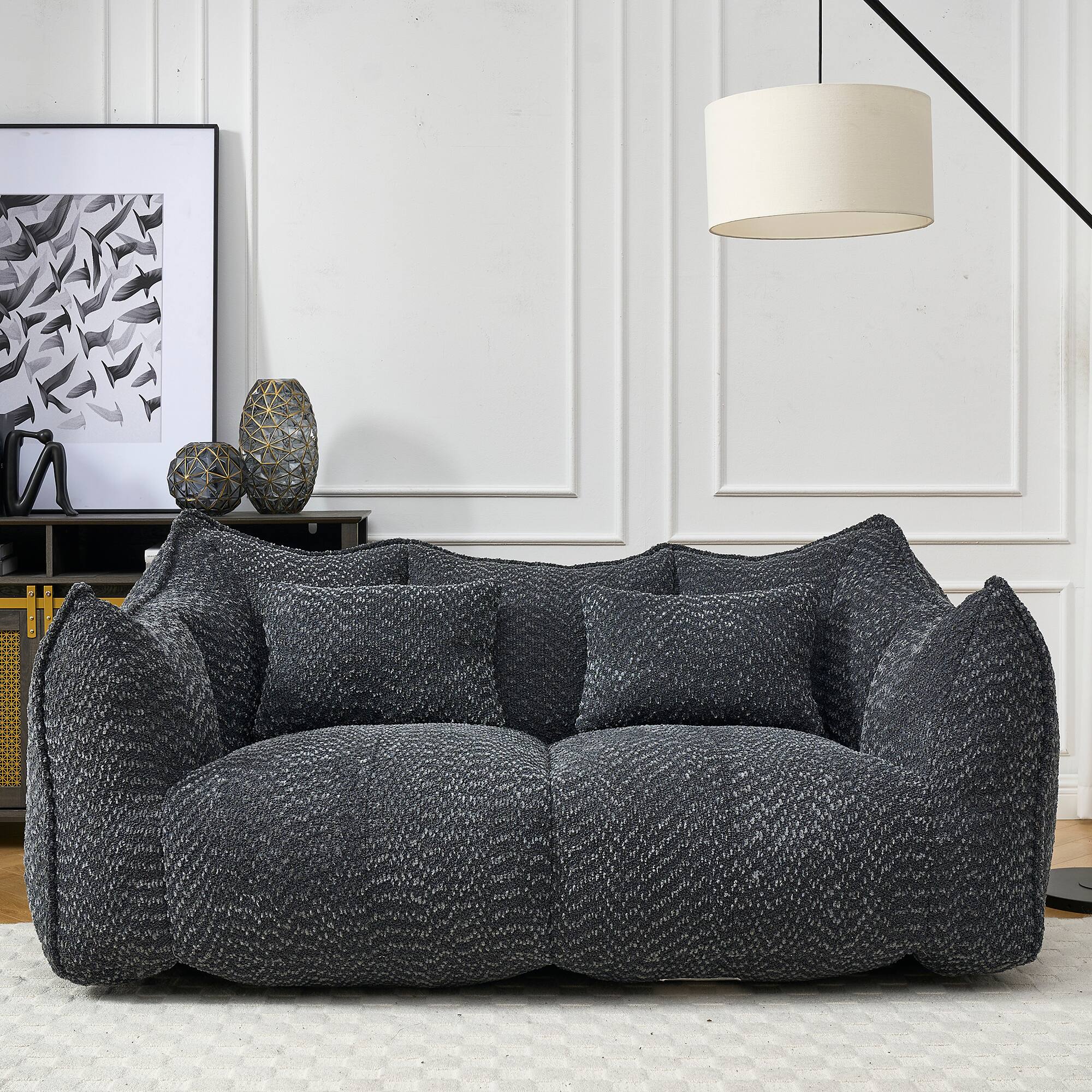Alt View 7. GOODSILO - Large Square Beanbag Chair with High Resilience Foam Core for Two Person Lounging and Relaxation - Black.