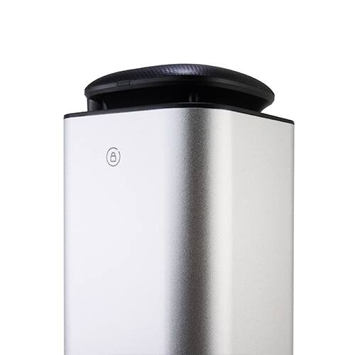 Angle. Lume Cove - Luxury Sleek Essential Oil Tower Scent Diffuser with Bluetooth - Silver.