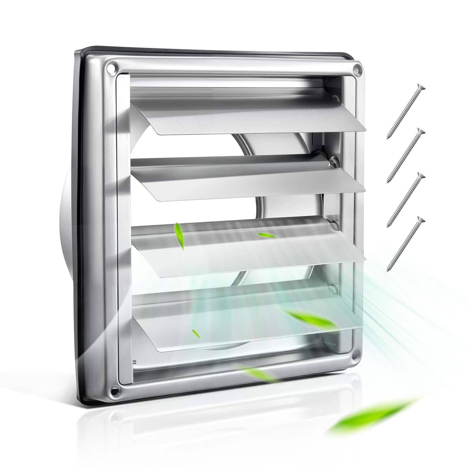 VEVOR - 4 in Wall Vent Cover,Louvered Square AC Vent Gable Cover,Premium Stainless Steel&with Noise Reducing Rubber Gasket,1Pack - Silver