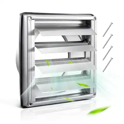 Front. VEVOR - 6in Wall Vent Cover,Louvered Square AC Vent Gable Cover,Premium Stainless Steel&with Noise Reducing Rubber Gasket,1 Pack - Silver.