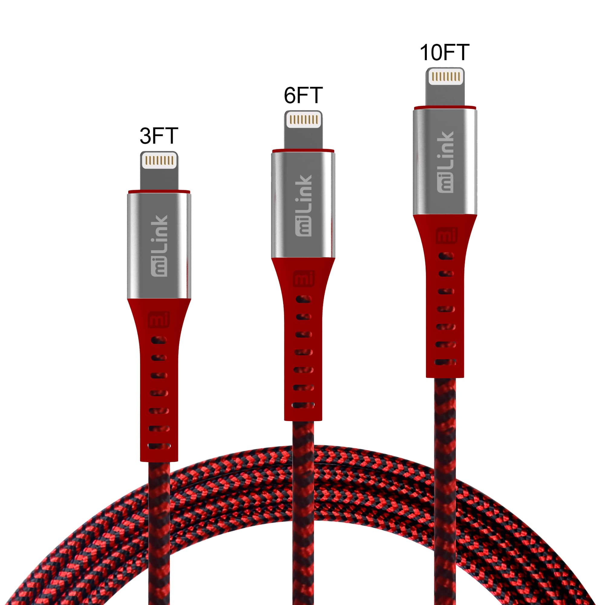 miLink - 3-Pack Lightning to USB-A Charging & Sync Cable