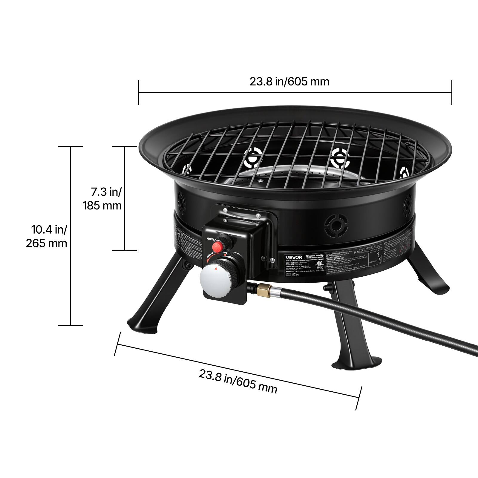 23.8 in/605 mm  
7.3 in/185 mm  
10.4 in/265 mm  
- - VEVOR