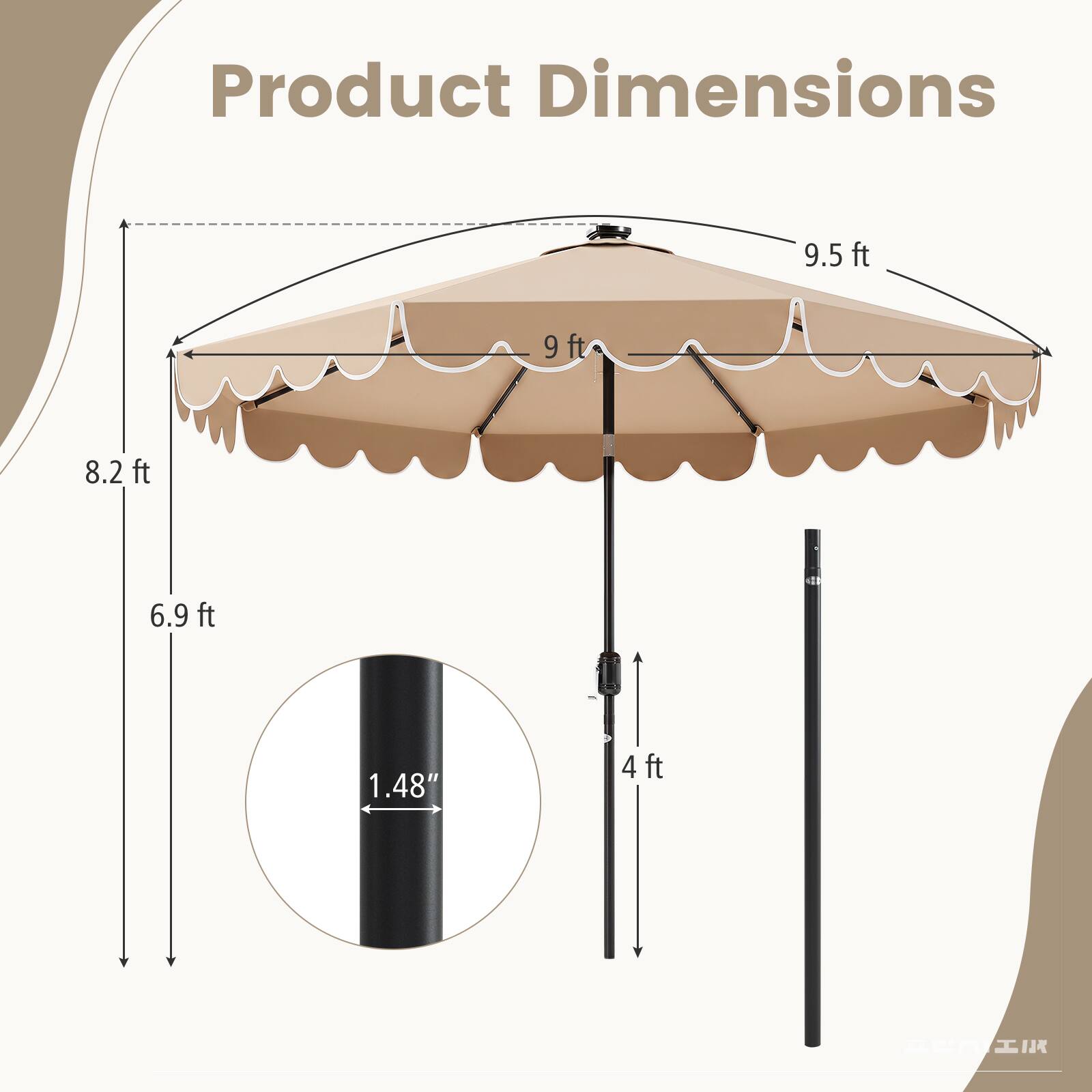 Product Dimensions: 9.5 ft, 9 ft, 8.2 ft, 6.9 ft, 1.48", 4 ft