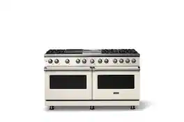 Viking - 60"W. 8 Burner Pro 5 Series 9.4 Cu. Ft. Freestanding Sealed 8 Burner Dual Fuel Convection Range/Griddle/Grill - Pure White