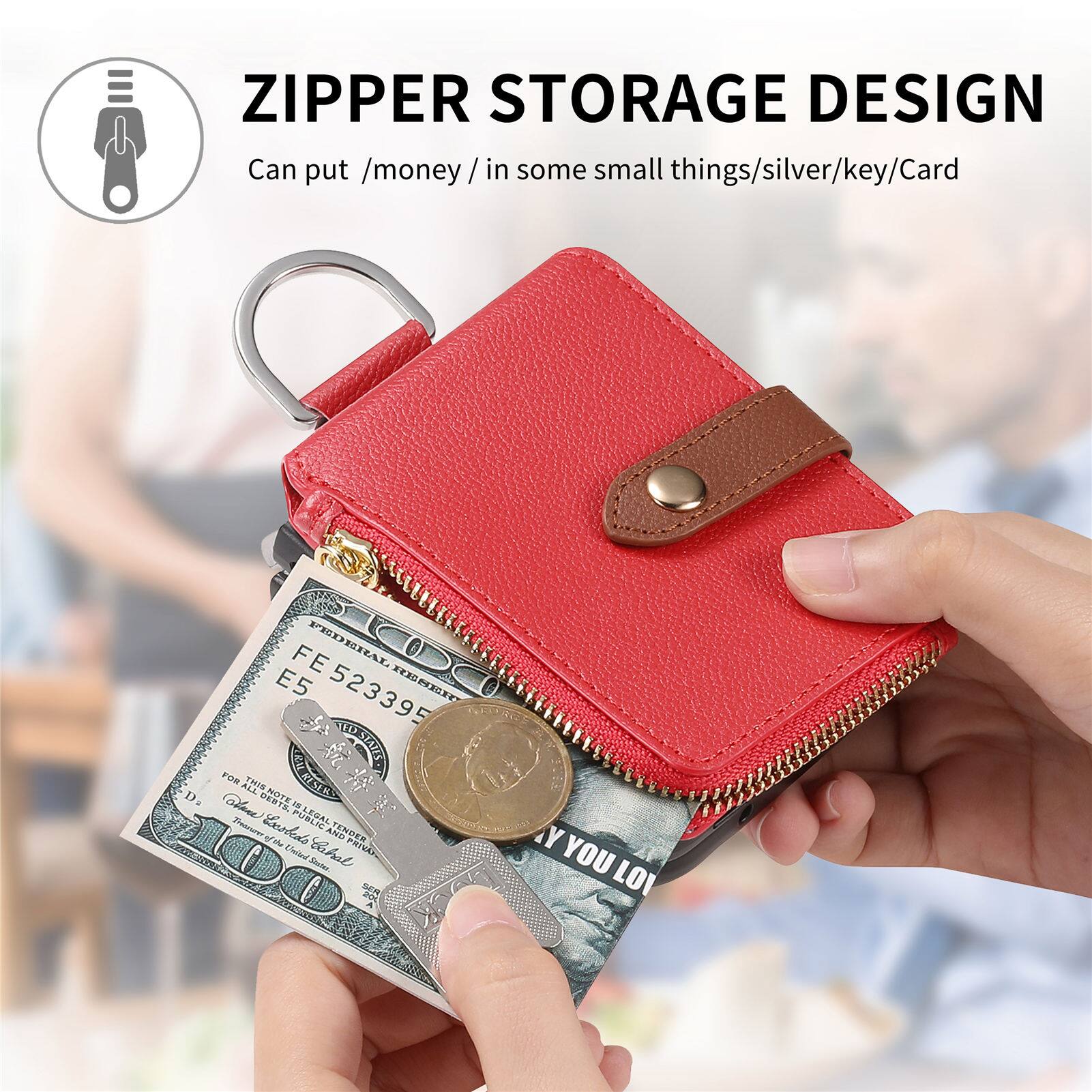ZIPPER STORAGE DESIGN  
Can put /money/ in some small things/silver/key/Card  

FE 523395  
FOR THIS NOTE ALL COUNTERFEITING IS ILLEGAL  
THE UNITED STATES OF AMERICA  
ONE DOLLAR  
THIS NOTE IS LEGAL TENDER FOR ALL DEBTS, PUBLIC AND PRIVATE  
THE UNITED STATES OF AMERICA
