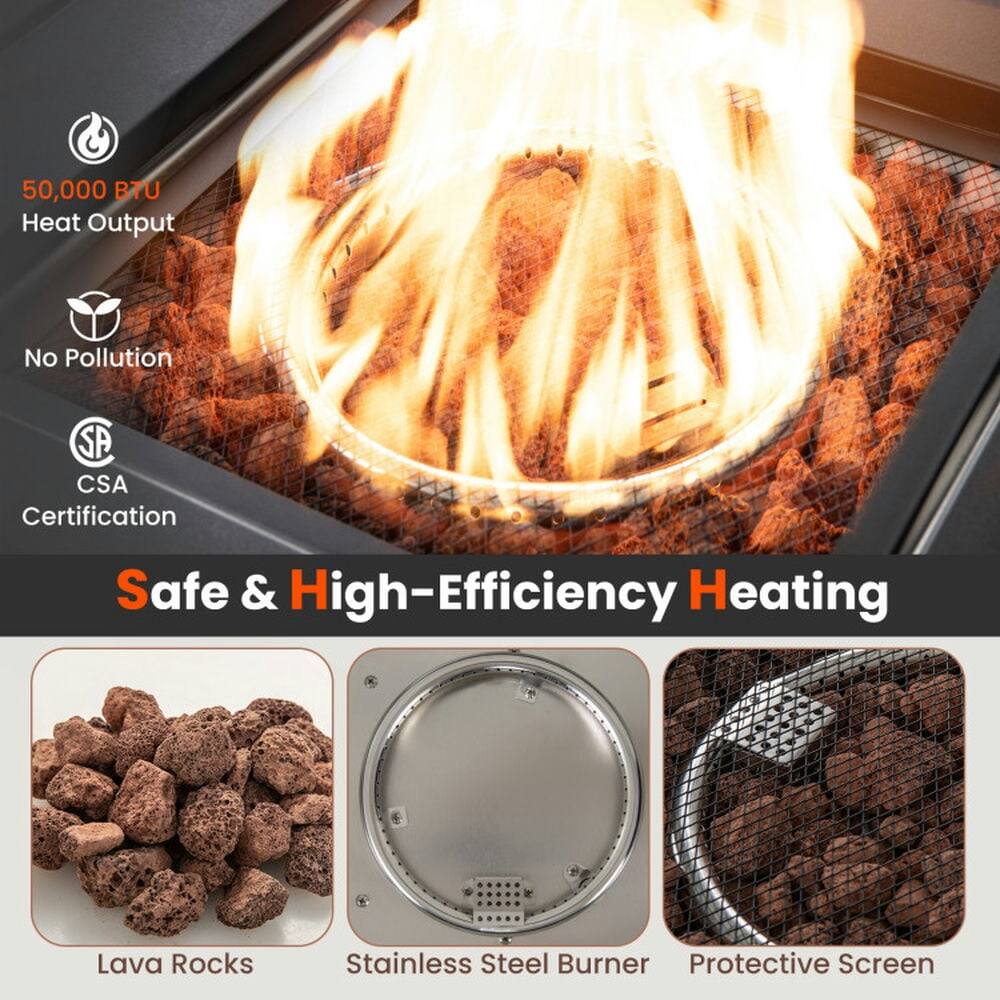 50,000 BTU Heat Output  
No Pollution  
CSA Certification  
Safe & High-Efficiency Heating  
Lava Rocks  
Stainless Steel Burner  
Protective Screen