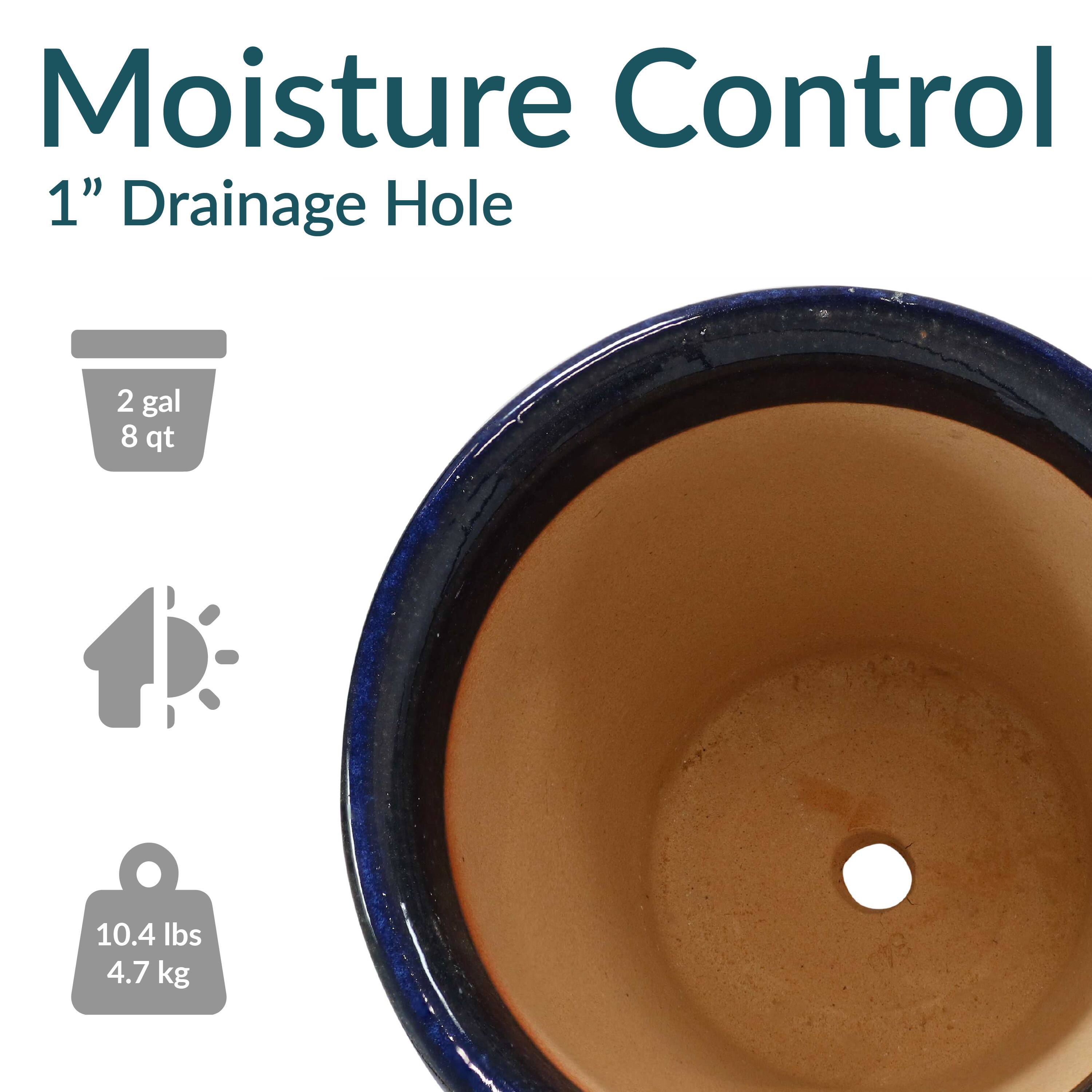 Moisture Control  
1" Drainage Hole  

2 gal  
8 qt  

10.4 lbs  
4.7 kg
