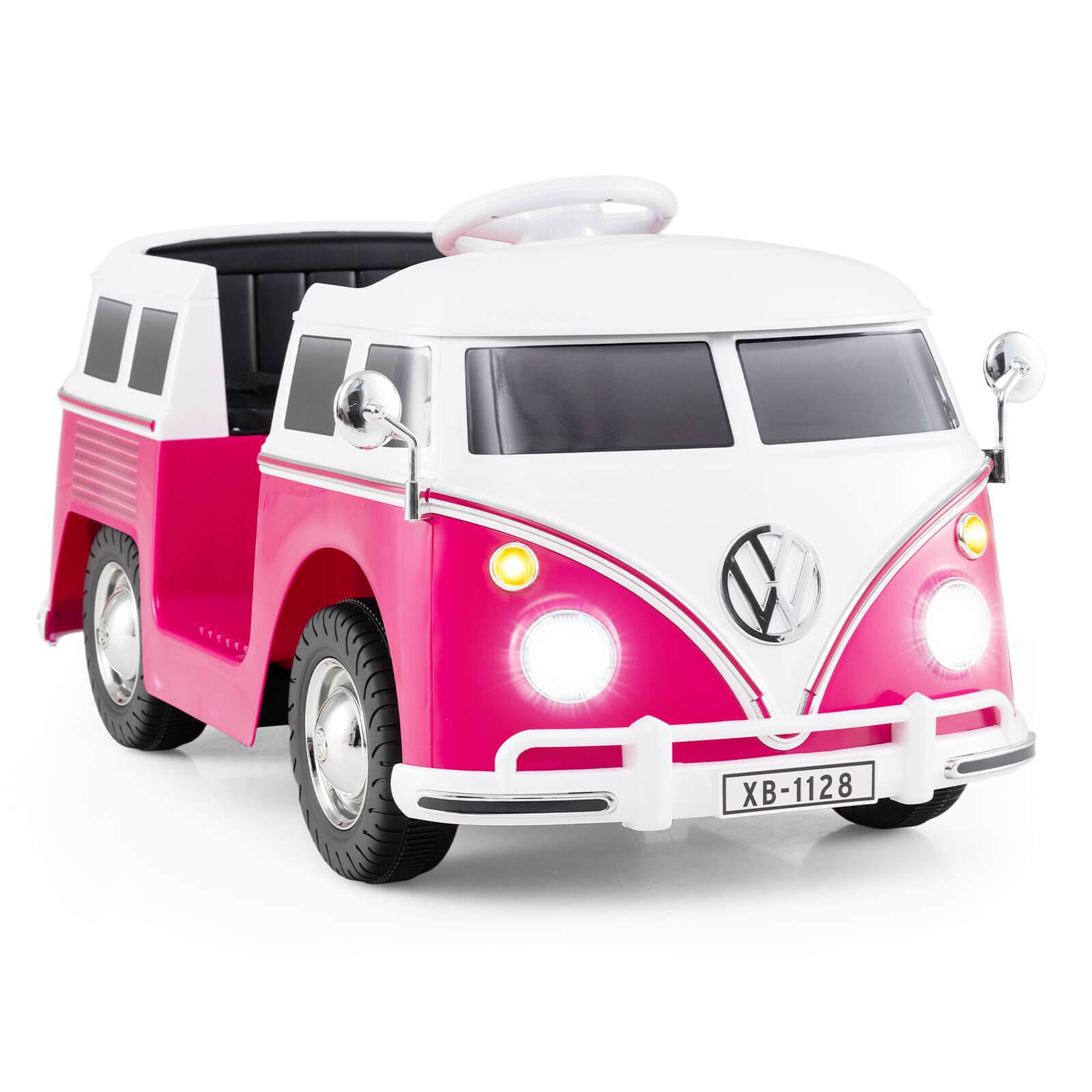 Costway - 12V Licensed Volkswagen Ride-on Bus with Cup Holder, LED Headlights, Music & Horn - Pink