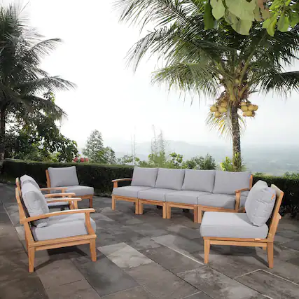 Front. Modway - Marina 8 Piece Outdoor Patio Teak Set by Modway - Natural Gray.