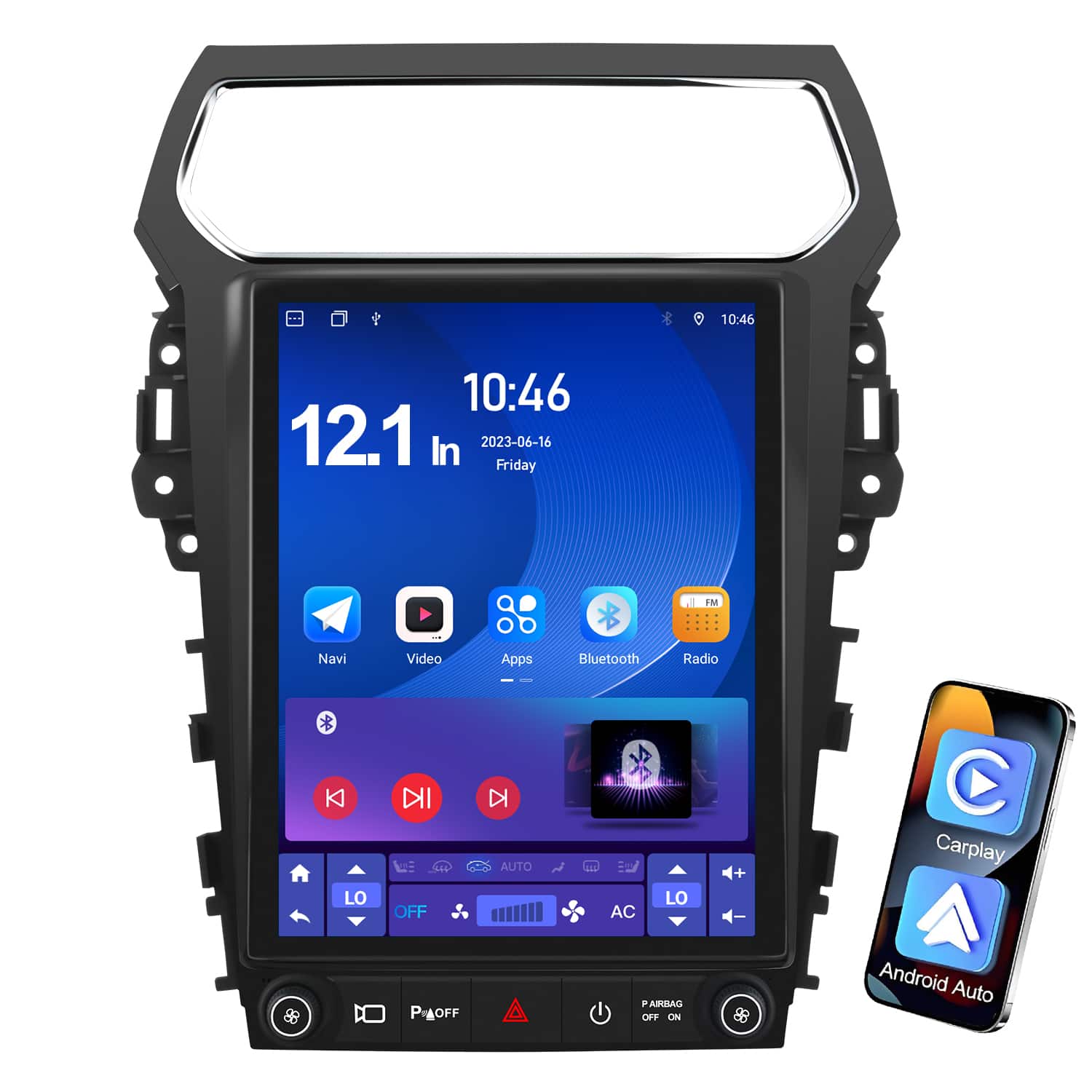 Junsun - For Ford Explorer 2011-2019 12.1" Android 14 4+64GB 4G Car Stereo Radio GPS Navi WIFI RDS SWC FM Blutooth - Black