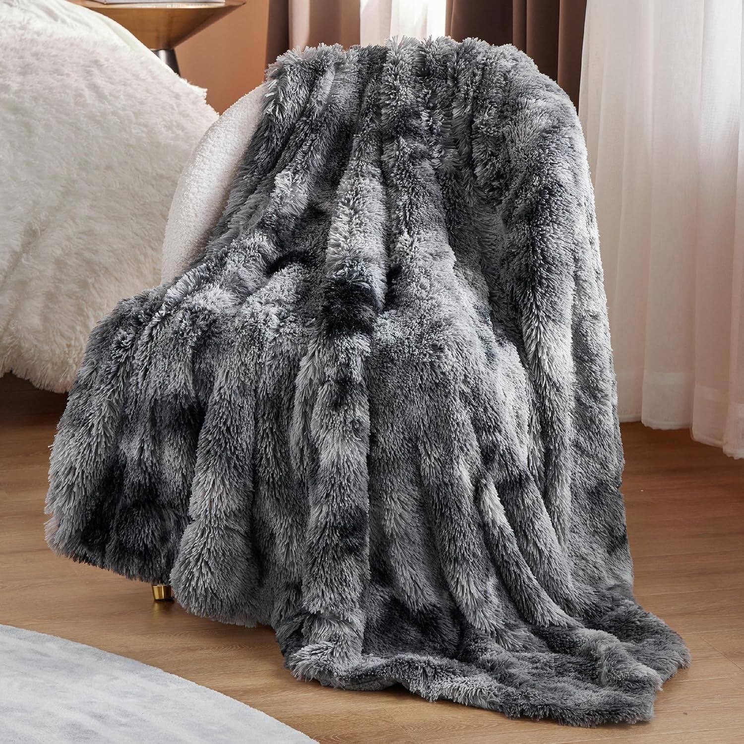 Alt View 2. blue - Paaaawaters Fluffy Fuzzy Faux Fur Throw Blanket for Couch, Soft Sherpa Fleece Cozy Gifts for Women - color:21-Teal+size:Throw(50"x60").