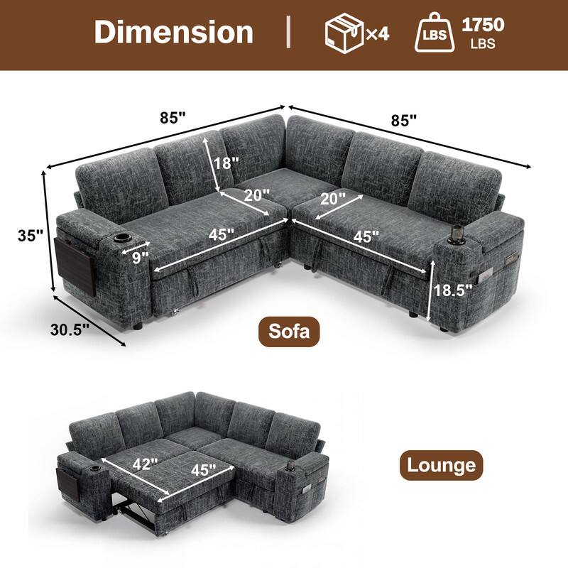 Dimension  
1750 LBS  
x4  
85"  
85"  
18"  
20"  
20"  
35"  
9"  
45"  
45"  
18.5"  
30.5"  
42"  
45"  

Sofa  
Lounge
