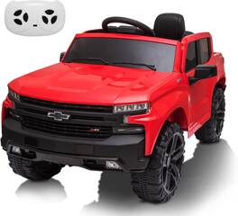 GARVEE - 12V Licensed Chevrolet Silverado Ride On Truck, Ride on Car with R/C, Battery Powered Truck Bed Storage - Red